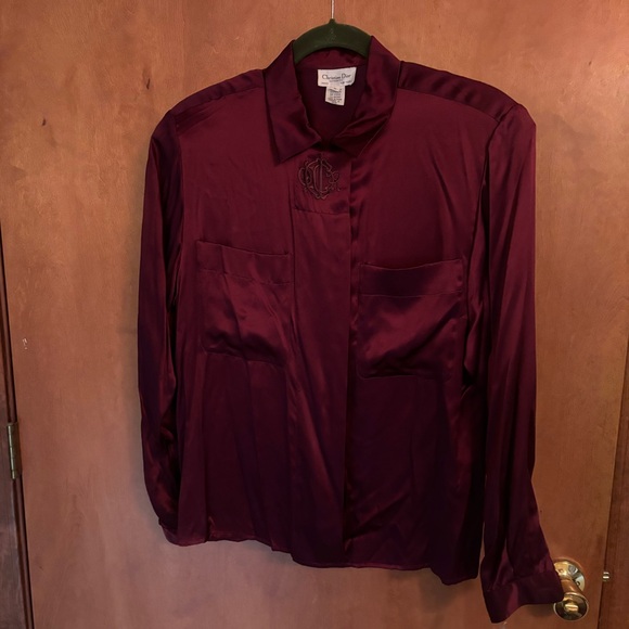 Christian Dior maroon wine button up silk blouse size 8 NEW! - Picture 1 of 8